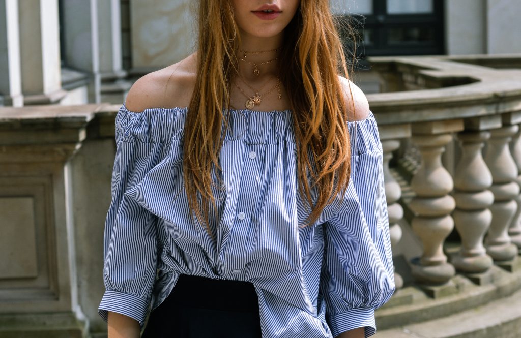 Draped Skirt & Off-Shoulder Blouse